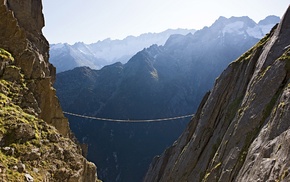 bridge, mountains