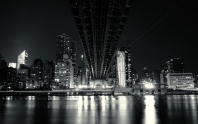 bridge, monochrome, city