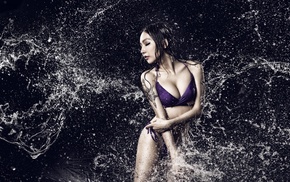 tattoo, wet, girl, water, cleavage, Asian