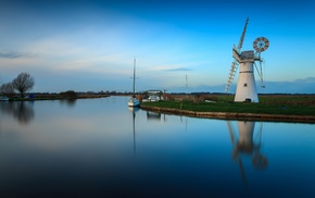 water, windmill, landscape