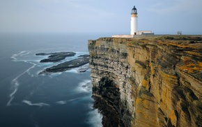 sea, cliff, coast, nature, lighthouse