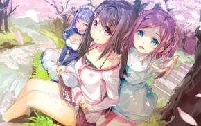anime girls, Kokonoe Maria, cherry blossom, Koi Suru Kanojo no Bukiyou na Butai, artwork, Togawa Mayu