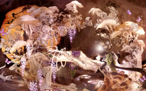 flowers, artwork, mushroom, abstract, pattern, surreal