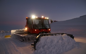 snow, night, snowplow