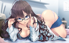 glasses, THE iDOLMSTER Cinderella Girls, anime girls, cleavage, panties, anime