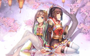 anime, anime girls, manga, cherry blossom, Japanese clothes, original characters