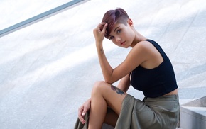 Michele Maglio, model, short hair, sitting, Giorgia Soleri, girl