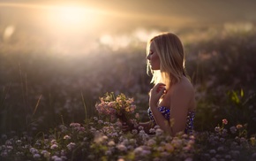 model, nature, girl outdoors, flowers, field, girl