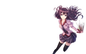 school uniform, anime, anime girls, simple background, thigh, highs