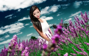 girl, flowers, Asian, model