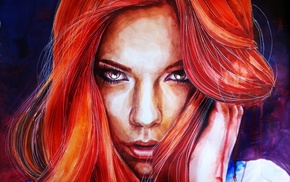 redhead, face, artwork