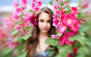 model, girl, flowers