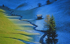 Tyrol, snow, nature, pine trees, Austria, house