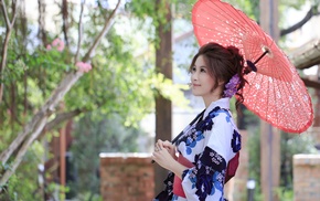 girl, Asian, umbrella, model
