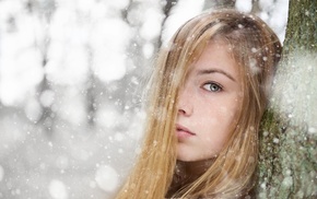 winter, face, model, snow, girl outdoors