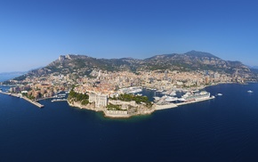 landscape, city, hills, sea, Monaco
