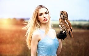 animals, blonde, girl outdoors, birds, model