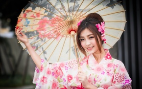 girl, umbrella, model, Asian