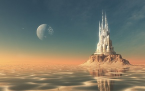futuristic, reflection, palace, fantasy art, science fiction, artwork