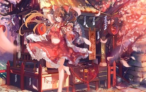 red ribbon, legs, Touhou, navels, miko, Hakurei Reimu