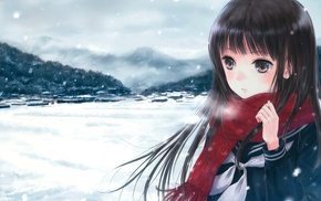original characters, snow, scarf, anime, anime girls, school uniform