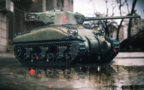 tank, city, Photoshop, photo manipulation, M4 Sherman, digital art