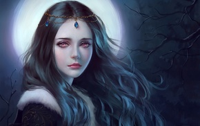 artwork, girl, Moon, fantasy art