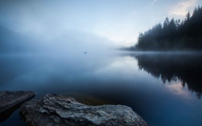 rock, lake, nature