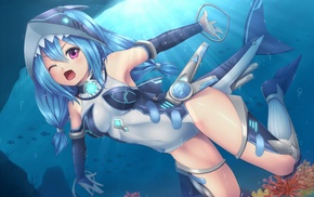 shark, original characters, anime girls, anime, underwater