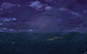 night, landscape, stars, anime