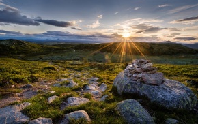 grass, nature, rock, Sun