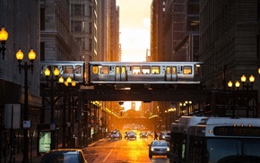 street, car, orange, train, lantern, Chicago
