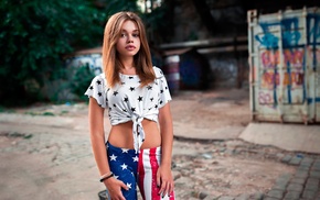 girl outdoors, Stars and Stripes, girl, model, Irina Petrenko, Novinskaya