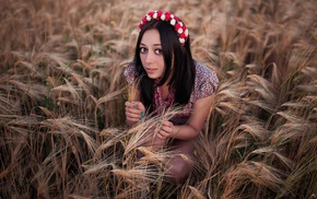 girl outdoors, model, field