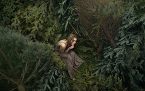 girl, trees, model, fantasy art, girl outdoors