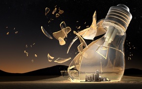 light bulb, city, 3D, lightbulb, nature, desert