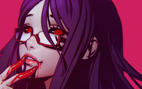 red eyes, Kamishiro Rize, glasses, drawing, blood, Tokyo Ghoul