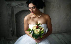 girl, dress, brides, flowers