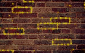 glowing, wall, bricks, gold