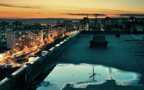 city, street, building, night, HDR, sunset