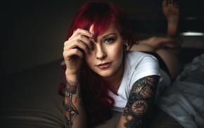 model, tattoo, face, redhead, girl