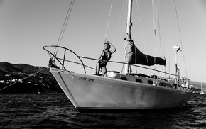 girl, monochrome, sea