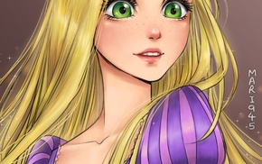 purple, fantasy art, long hair, pink, blonde, Rapunzel