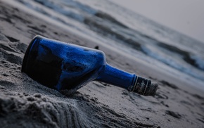 bottles, blue, beach, sand