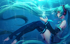 Hatsune Miku, blue eyes, Vocaloid, thigh, highs, blue