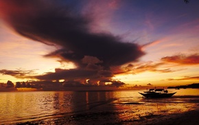 sea, nature, sky, red, clouds, colorful