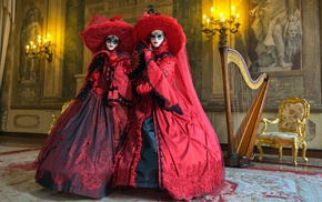 dress, mask, harp, girl