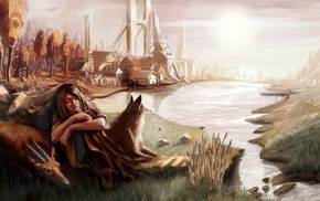 landscape, girl, fantasy art