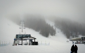 mist, skis, winter, clouds, snow