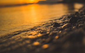 water, rock, sunset, sand, shore